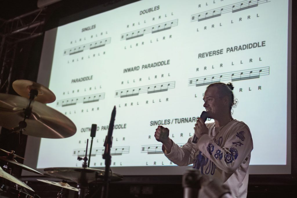 Gareth holding forth in a drumming masterclass