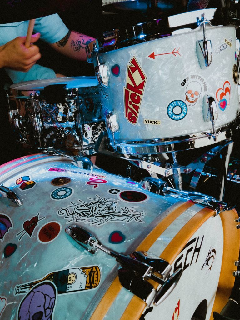 A close-up of part of the Gretsch drum kit used on the Rattlesnakes "Sticky" tour